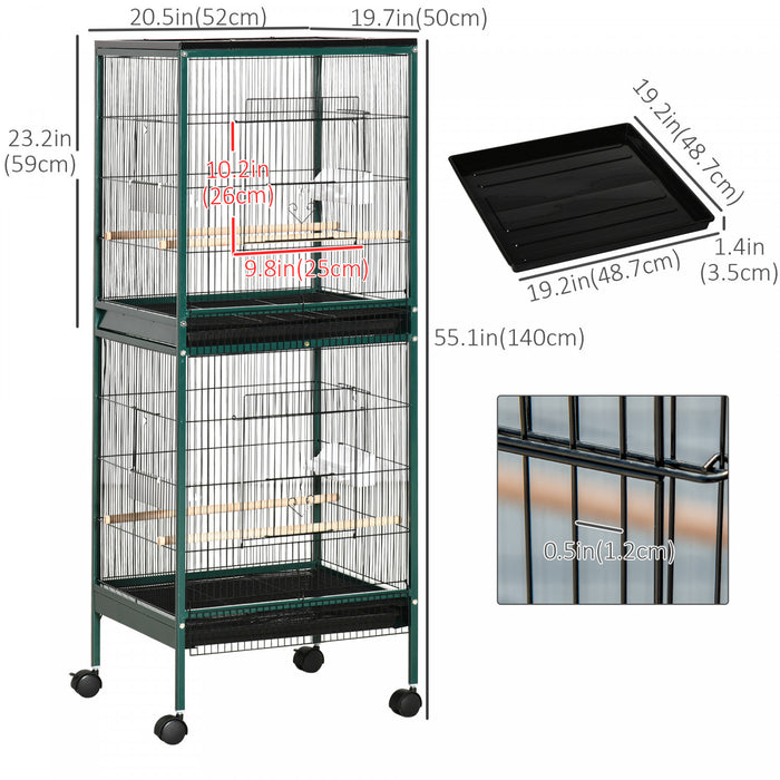 Pawhut Grande Cage A Oiseaux Avec 1,7 Pi De Largeur Pour Envergure, Voliere D'interieur Avec Design Multi-portes, Adaptee Pour Un Canari, Pinson, Conure, 55\"