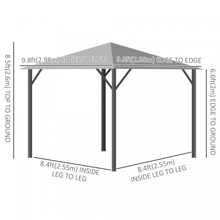 Outsunny 10' X 10' Tonnelle Pavillon Jardin Patio Terrasse Gazebo Exterieur Avec Parois Laterales Cheminee D'aeration Cadre Aluminium Acier Polyester Gris