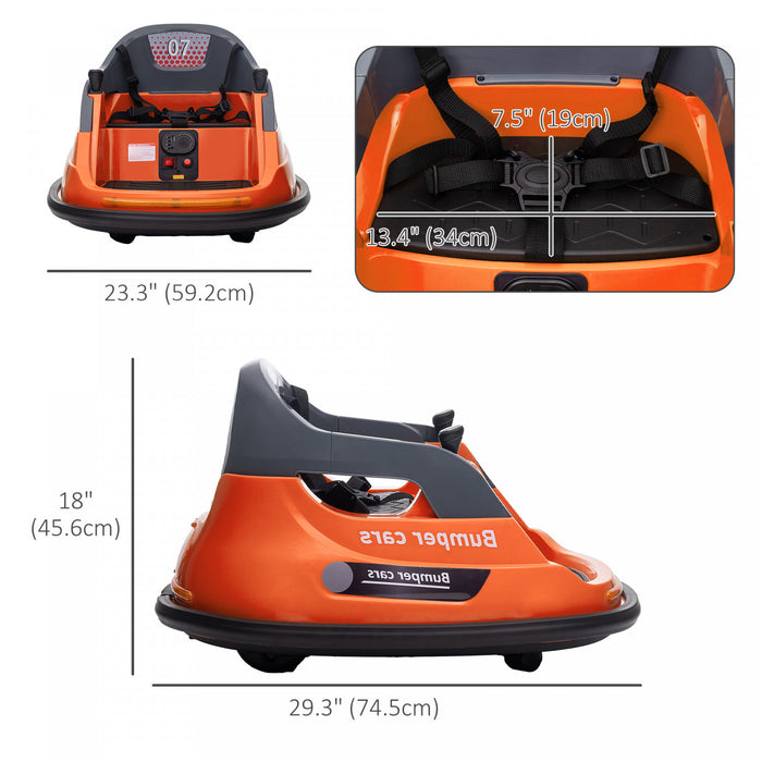 Aosom Auto-tamponneuse 12 V Pour Enfants, Voiture Electrique A Rotation A 360° Avec Telecommande, Ceinture De Securite, Lumieres Led, Musique, Pour Garcons Et Filles Ages De 1,5 A 5 Ans, Orange
