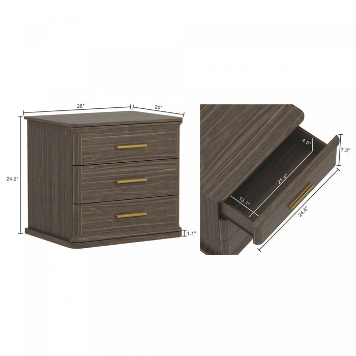Table de nuit traditionnelle Clifford en noyer (3 tiroirs)