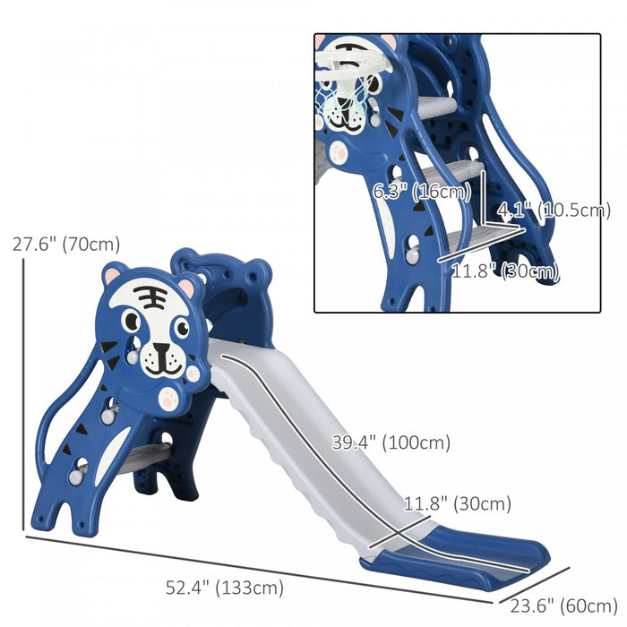 Qaba Toboggan 2 En 1 Pour Interieur, Toboggan Pour Enfants Facile A Installer Pour Tout-petits De 18 A 36 Mois, Toboggan Pour Bebe Avec Panier De Basket, Bleu