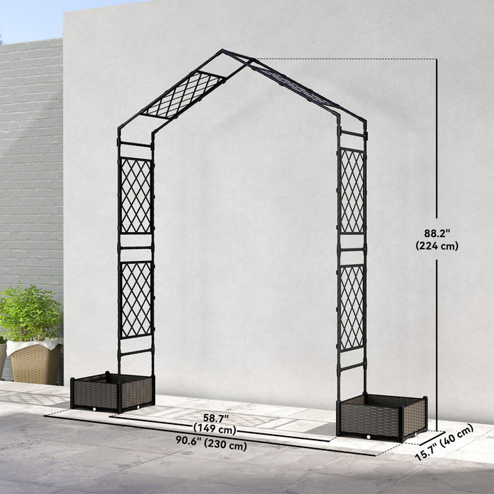 Outsunny Arche de jardin avec 2 jardinieres, treillis d'exterieur, noir