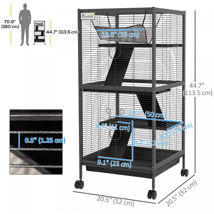 Pawhut Cage Roulante A 4 Niveaux Pour Petits Animaux, Cage Pour Cochon D'inde, Furet, Chinchilla, Chaton, Lapin, Maison De Jeu Avec Plateforme De Hamac, Rampe, Plateau Amovible, Gris Anthracite