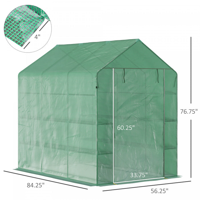 Outsunny Serre A 2 Niveaux Outsunny 84 \"x 56\" X 77\" Pour Plantes D'exterieur Couverture En Pe Cadre En Acier Avec Porte Enroulable Vert