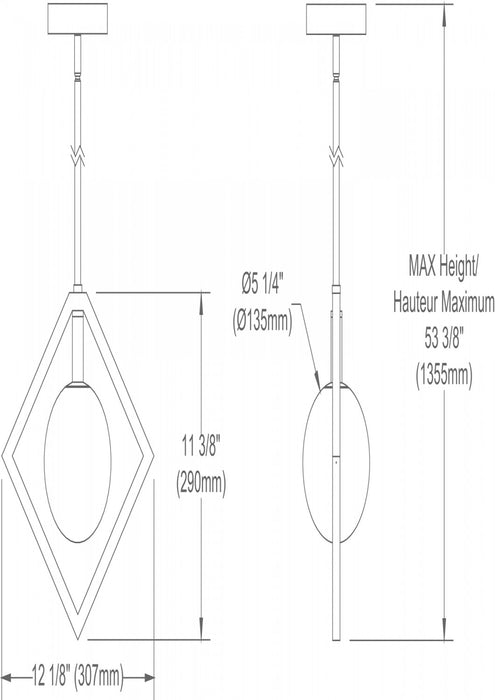 Luminaire suspendu Glasgow de Dainolite en verre champagne, avec fini noir mat et bronze rétro, et 1 ampoule