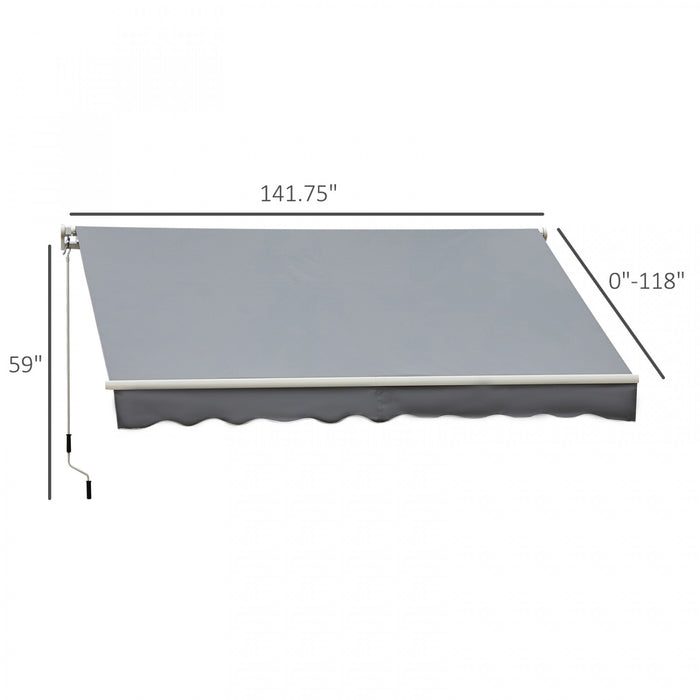 Outsunny 12' X 10' Auvent Retractable Manuel Pare-soleil Abri Patio Exterieur Fenetre Pont Abri Exterieur Canopee Cadre En Aluminium Manivelle Gris