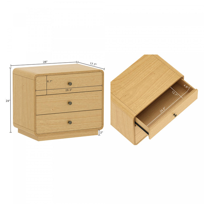 Table de nuit contemporaine Liora 28\" en naturel (3 tiroirs)