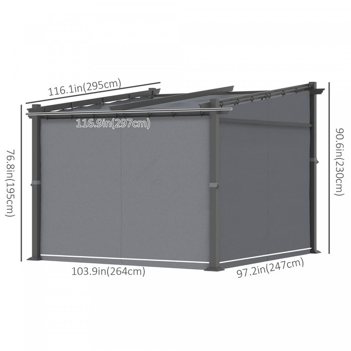 Outsunny Pergola Metallique De 9.7' X 9.7' Avec Toit Coulissant, Auvent De Pergola Retractable Pour L'exterieur, Patio, Gris Fonce