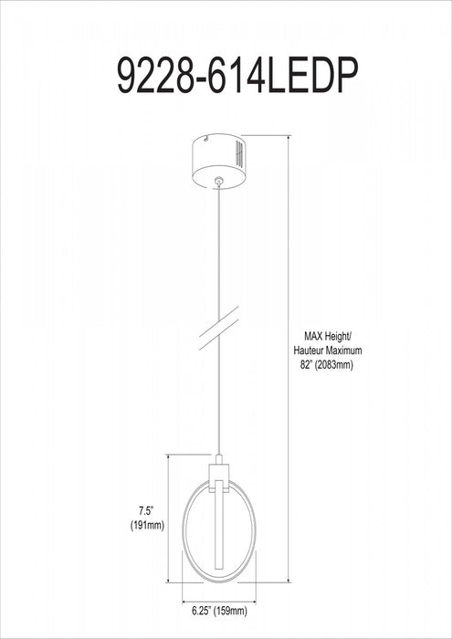 Luminaire suspendu Parson de Dainolite en silicone blanc qui diffuse la lumière, avec fini chromé poli et ampoule à DEL de 14 W