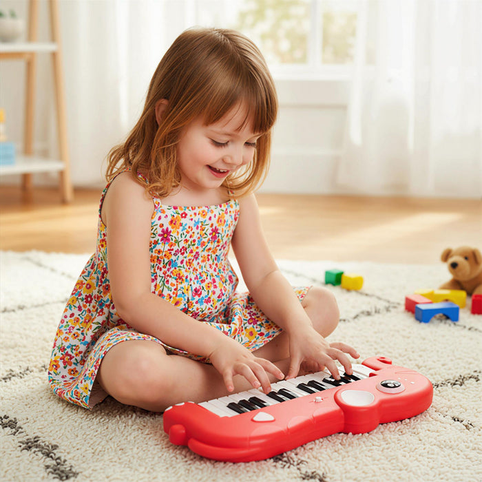 Costway Clavier de Piano pour Enfants 25 Touches en Forme d'Elephant, Jouet Piano Numerique avec Musique et Lumieres Integrees - Rouge