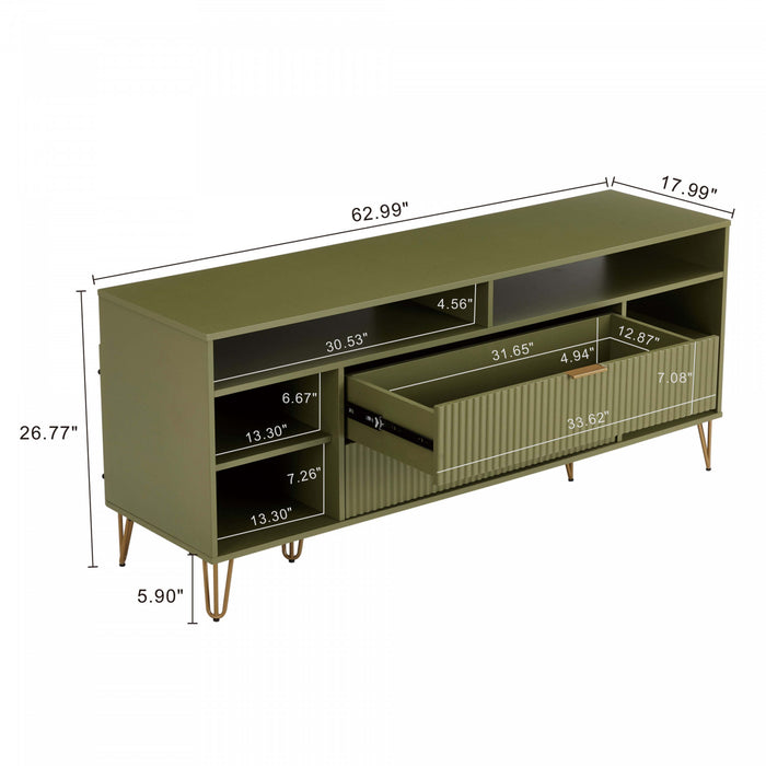 Meuble TV cannele moderne Dumbo 160 cm en vert olive