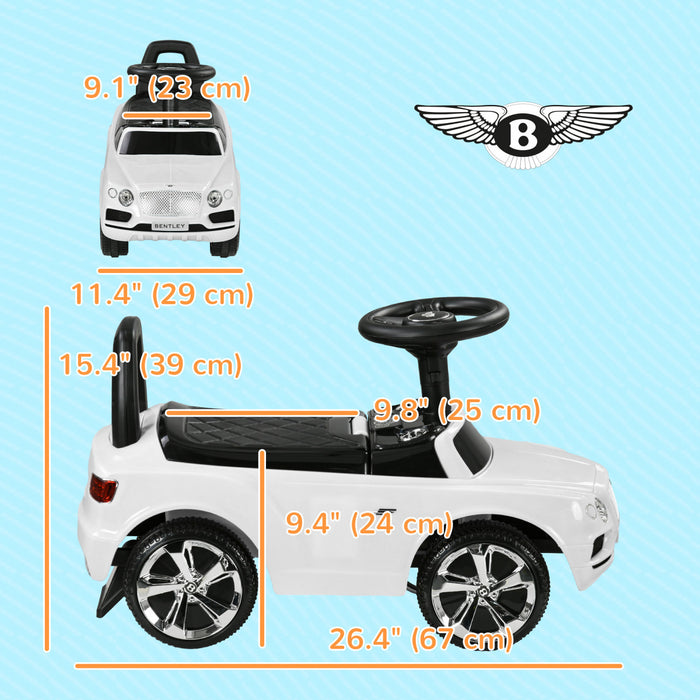 Qaba Voiture Pour Bebe Sous Licence Bentley Bentayga, Voiture A Pousser Avec Pied Au Sol, Klaxon Et Musique, Rangement Sous Le Siege, Pour Les 18-36 Mois, Blanc