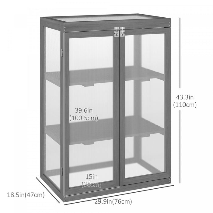 Outsunny Serre En Bois A 2 Niveaux Avec Cadre Froid Et Polycarbonate Pour La Culture Des Plantes, Jardin Portable, Gris Fonce.