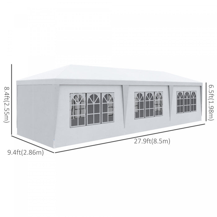 Outsunny Tente De Tonnelle De Fete 10' X 28', Tente De Mariage Pliante Portable, Abri D'evenement De Jardin, Parasol Exterieur Avec 8 Parois Laterales Amovibles, Blanc