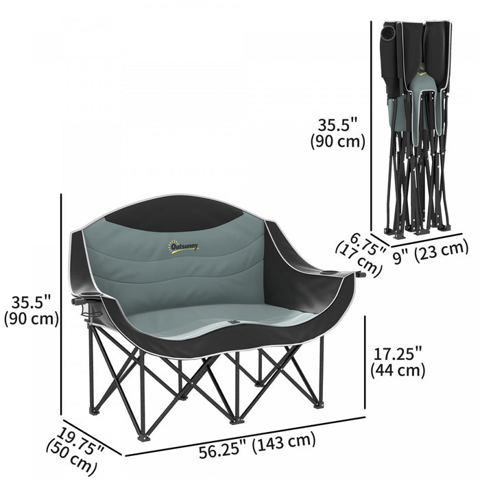 Outsunny Chaise de Camping Double, Chaise Rembourree avec Porte-Gobelets, Noir