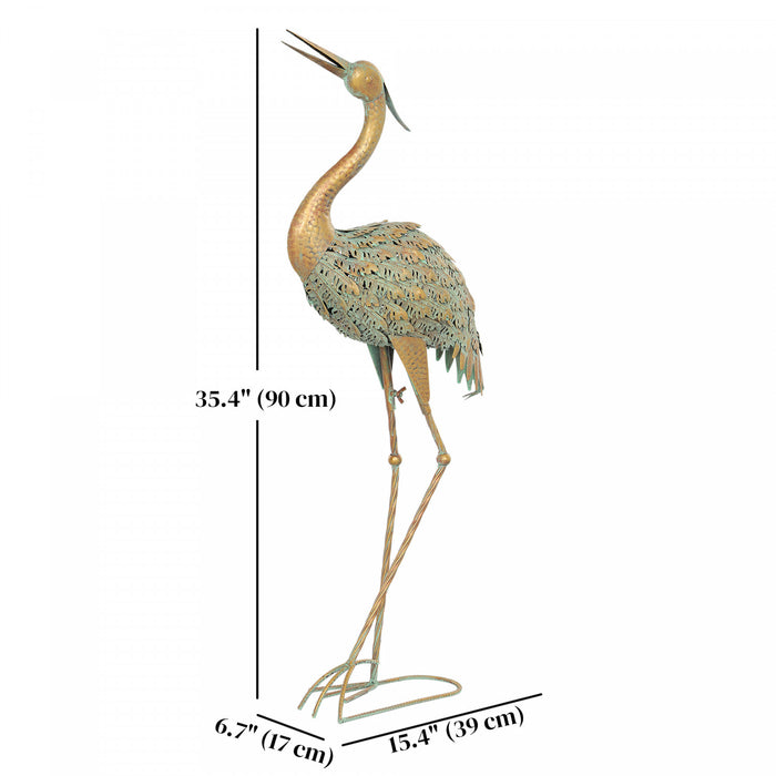 Statue de jardin Outsunny Heron, Statue d'oiseau en acier pour pelouse, Couleur melangee