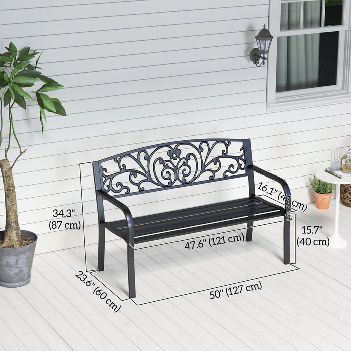 Banc De Jardin 2 Places Outsunny 50 Pour Cour, Pelouse, Patio, Noir