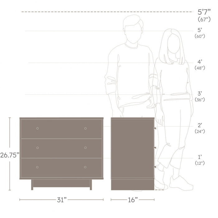 Table de nuit Finnley de Prepac à 3 tiroirs - chêne naturel
