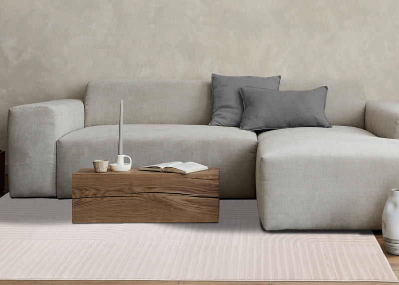 Carpette Leonardo blanche et grise à motif de rayures modernes - 7 pi 10 po x 10 pi 6 po