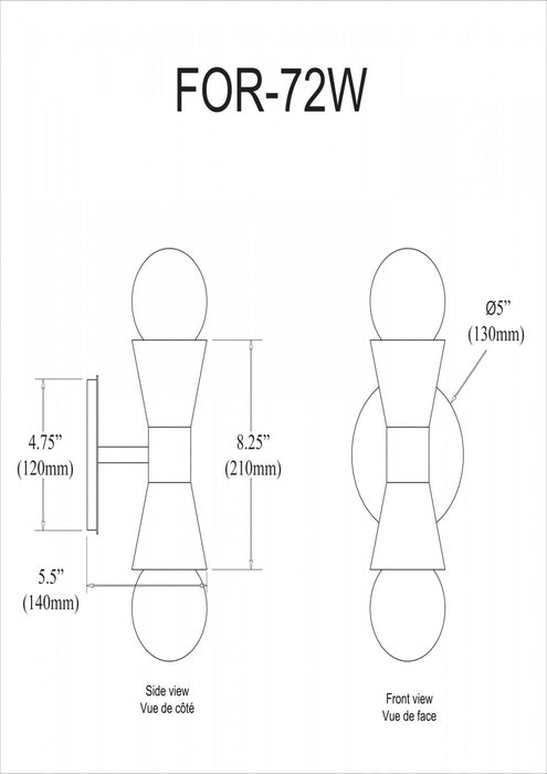 Applique murale Fortuna de Dainolite avec fini noir mat et 2 ampoules