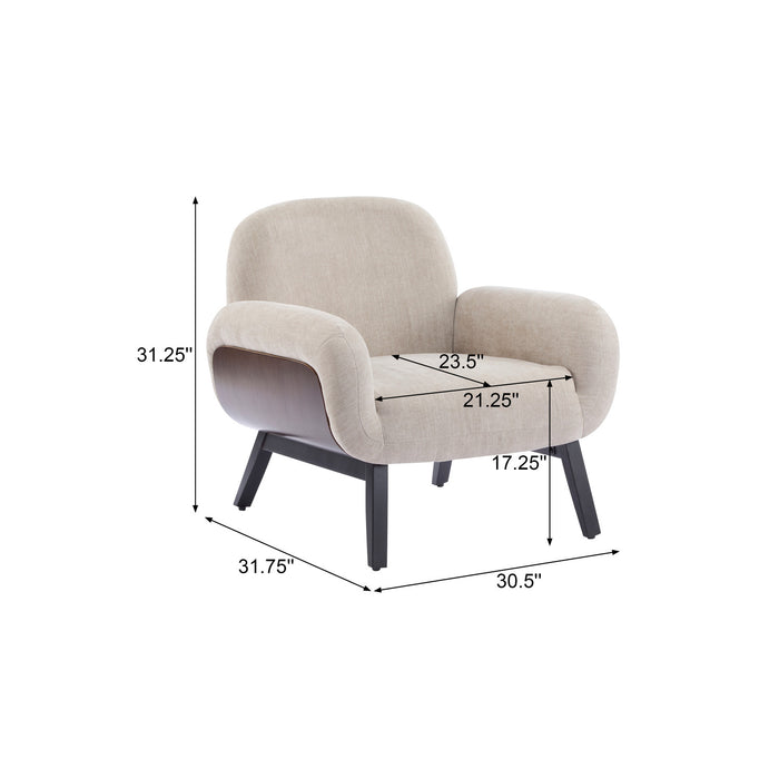 Audrey Fauteuil d’appoint ergonomique en bois massif avec revetement en tissu, fauve