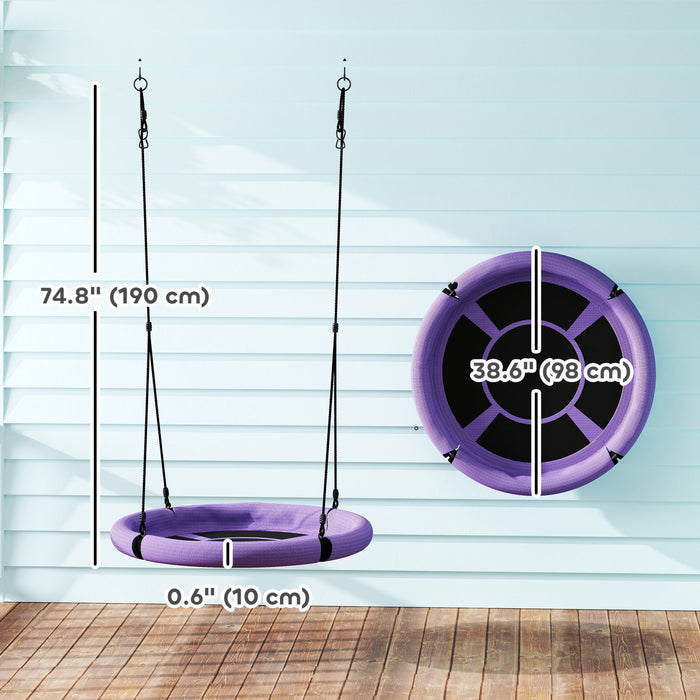 Balancelle Qaba pour enfants, siege rond de 100 cm avec cordes reglables en hauteur, pour exterieur, jardin, violet