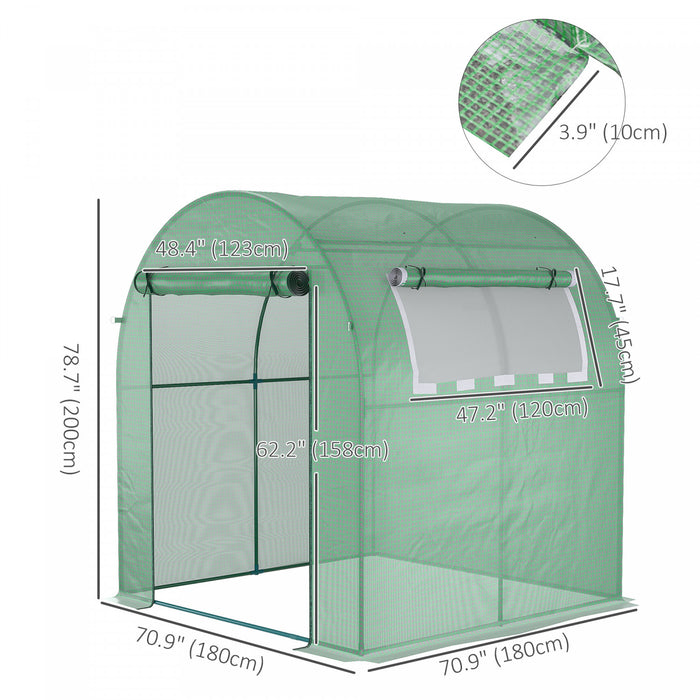 Outsunny 6' X 6' X 6.6' Serre A Tunnel, Petite Serre Avec Porte A Fermeture Eclair Et Fenetre Enroulable, Chambre Chaude Portative Pour Plantes Avec Couverture En Pe Et Cadre En Acier, Verte