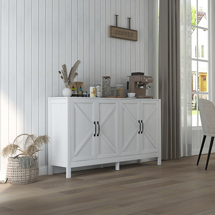 HOMCOM Armoire de Rangement, Buffet avec Porte de Grange, Etagere, Blanc