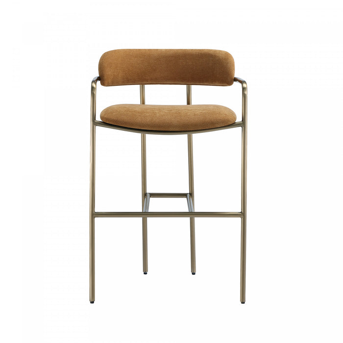 Tabouret de comptoir moderne mi-siecle en metal et tissu, coloris curcuma