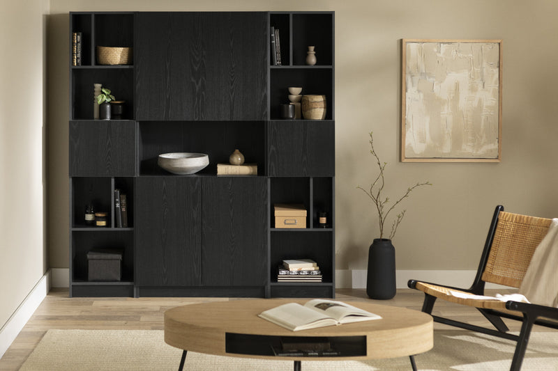 Liora Ensemble Bibliotheque Et 2 Bibliotheques Etroites 5 Tablettes - Chene Noir