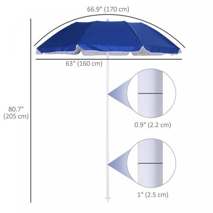 Outsunny Parasol De Plage De 6.7pi, Inclinable Et Sac De Transport, Bleu