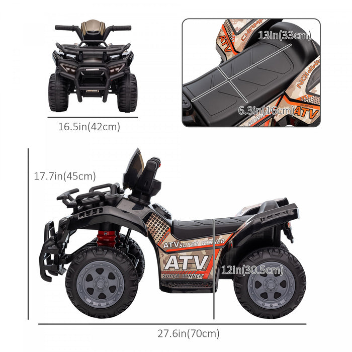 Aosom Voiture A Chevaucher 4 Roues Avec De Vrais Phares De Travail, Moto Alimentee Par Batterie 6 V Pour 18-36 Mois, Noir
