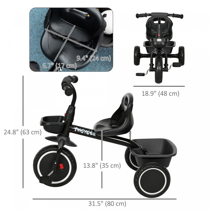 Qaba Tricycle Pour Tout-petits, Filles Et Garcons De 2 A 5 Ans, Velo Pour Enfant Avec Siege Reglable, Paniers De Rangement, Noir