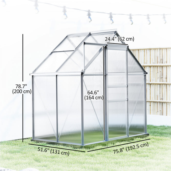 Outsunny Serre de plain-pied en polycarbonate 6' x 4' x 6,6' transparent