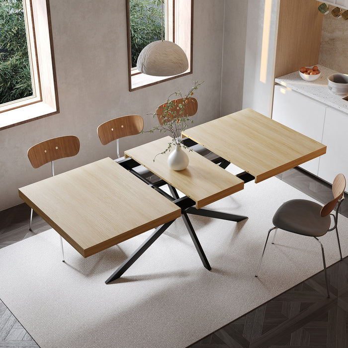 Ethan Table a manger rectangulaire extensible style retro avec rangement cache, couleur naturelle