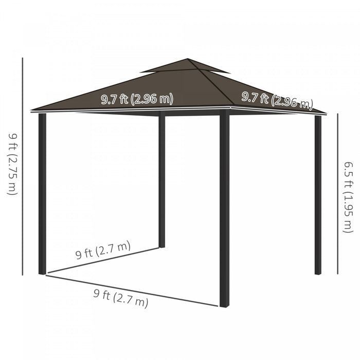 Outsunny Gazebo De Patio De 10' X 10' Avec Parois Laterales En Maille, Cafe