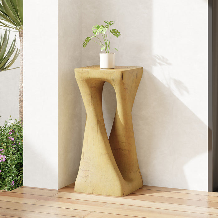 Table d'appoint carree torsadee Cade 26,80 pouces MGO, table laterale interieure a grain de bois naturel unique, naturel
