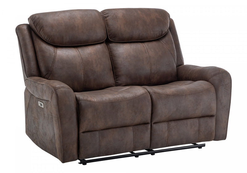 Grand Causeuse 2 Places Inclinable Electrique, 60\"L, Port Usb Inclus, Aspect Cuir Brun