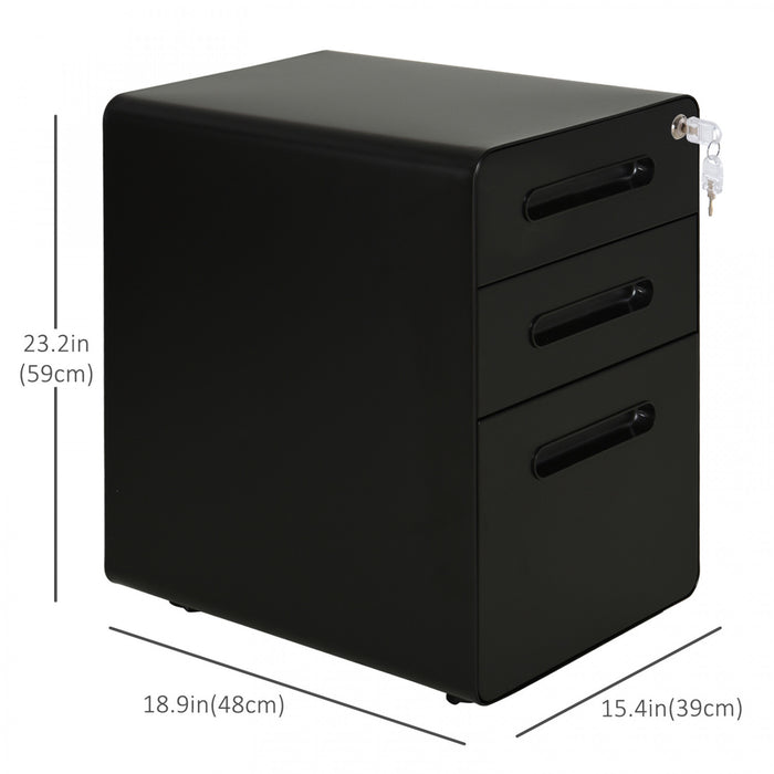Vinsetto Classeur A 3 Tiroirs, Verrouillable Sur Roues Pour Le Bureau