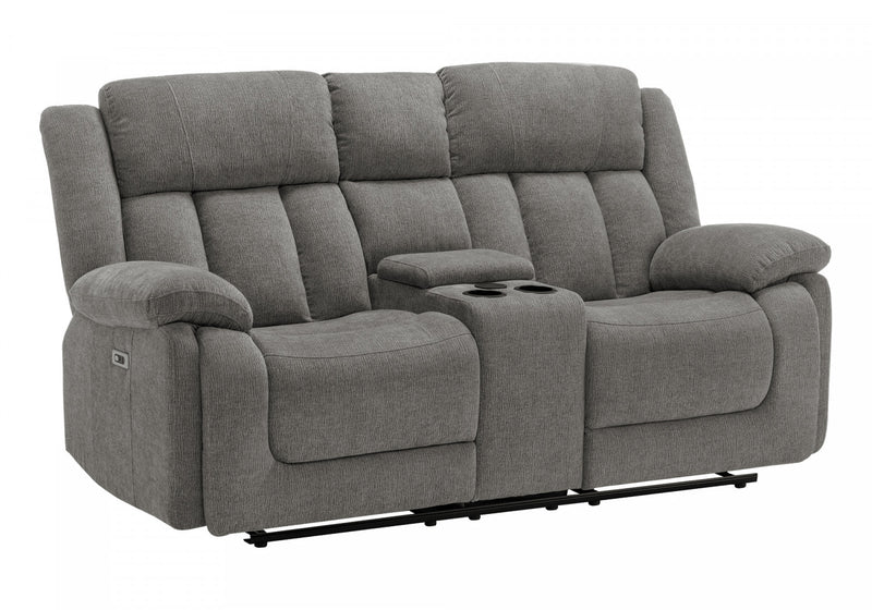 Causeuse Rembourre 2 Places Inclinable Electrique, 63\"L, Tissu Gris Clair, Transitionnel