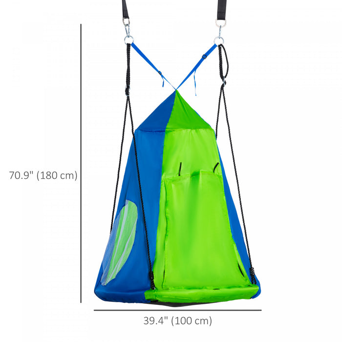 Outsunny Tente Suspendue pour Enfants avec Balancoire, Hamac Impermeable avec Fenetres et Porte Roulante pour Interieur & Exterieur, Vert