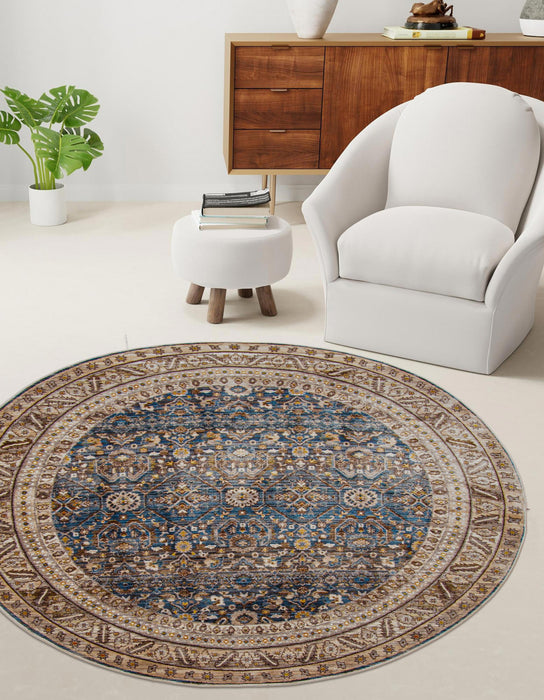 Tapis Traditionnel Gianna 5'0\" x 5'0\" en Bleu