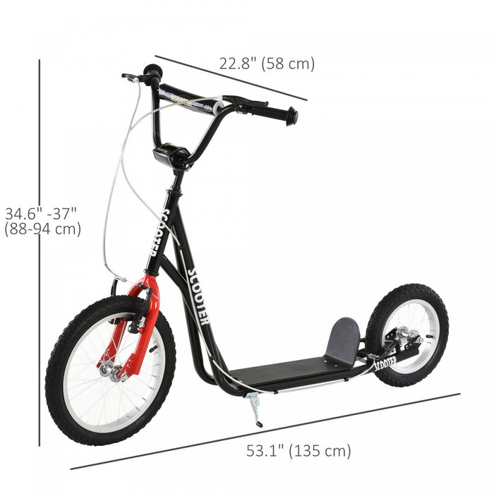 Aosom Teens Youth Kick Scooter Guidon Reglable Ride On Toy Pour 5+ Avec Double Freins Avant Et Arriere Roues Gonflables Noir