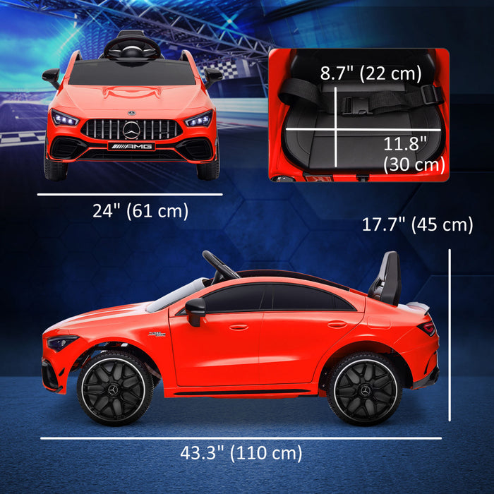 Qaba Mercedes-amg Cla 45 Voiture Electrique 12 V Sous Licence Pour Enfants Alimentee Par Batterie Avec Telecommande, Suspension A Ressort, Lumieres Led, Klaxon Musical, Rouge