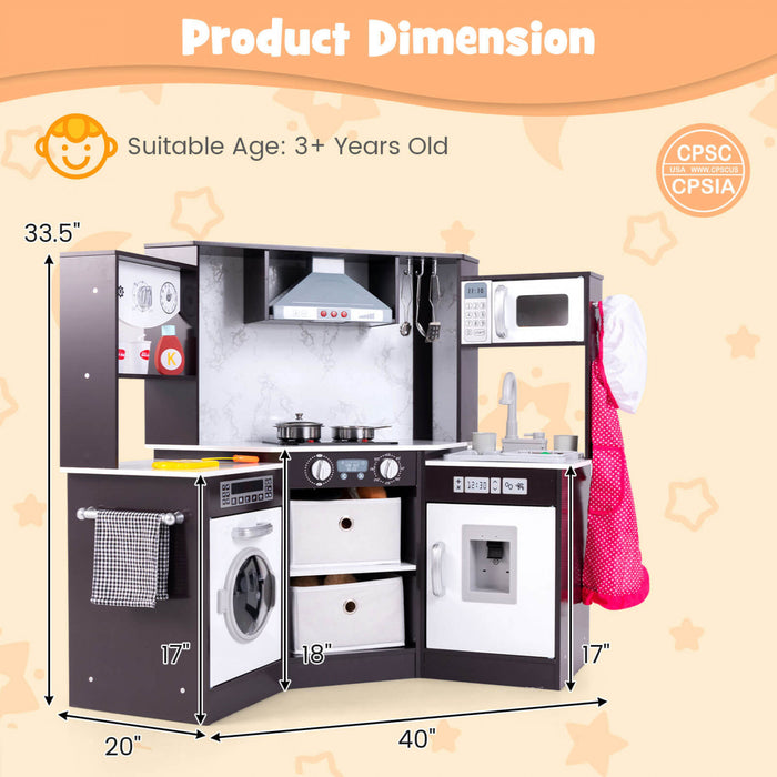 Costway Bois Enfants Jouer Coin Cuisine Avec Des Lumieres Realistes Et Des Sons Eclaires Gamme Capuchon Marron