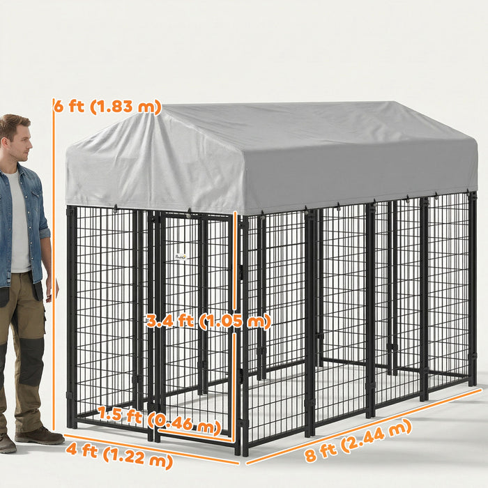 Grand Chenil Exterieur 2,44 m x 1,22 m x 1,83 m avec Treillis en Acier