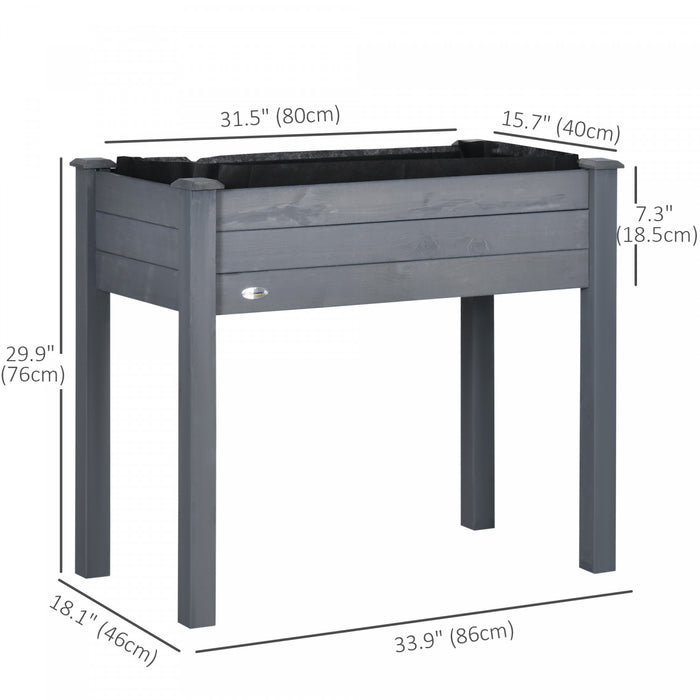 Outsunny Jardiniere Surelevee Avec Pieds, 34\" X 18\" X 30\", Jardiniere Surelevee En Bois, Auto-drainante Avec Doublure De Lit Pour Legumes, Herbes Et Fleurs Jardin, Patio, Balcon, Gris