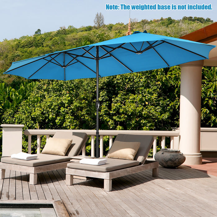 Costway Parasol double face 15FT a manivelle pour patio Jardin marche protection solaire Bleu