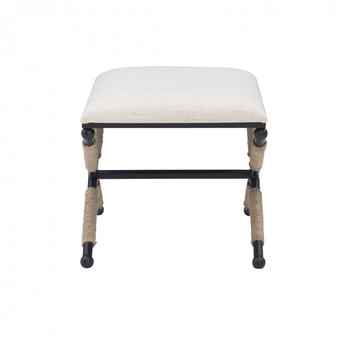 Pouf Ashburn Campaign en tissu d'apparence lin - noir