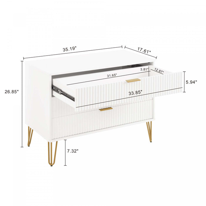 Commode Dumbo Moderne 35\" a Rainures en Blanc (3 Tiroirs)